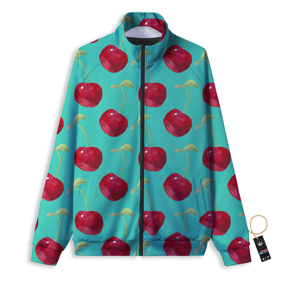 Cherry Watercolor Print Pattern Track Jacket-grizzshop