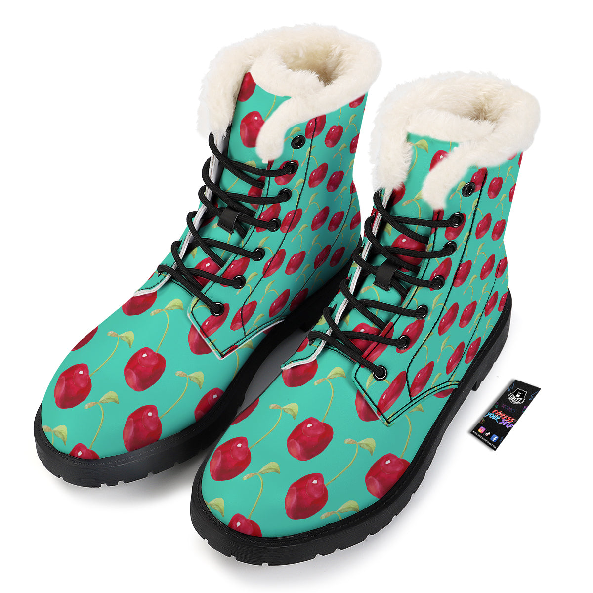 Cherry Watercolor Print Pattern Winter Boots-grizzshop