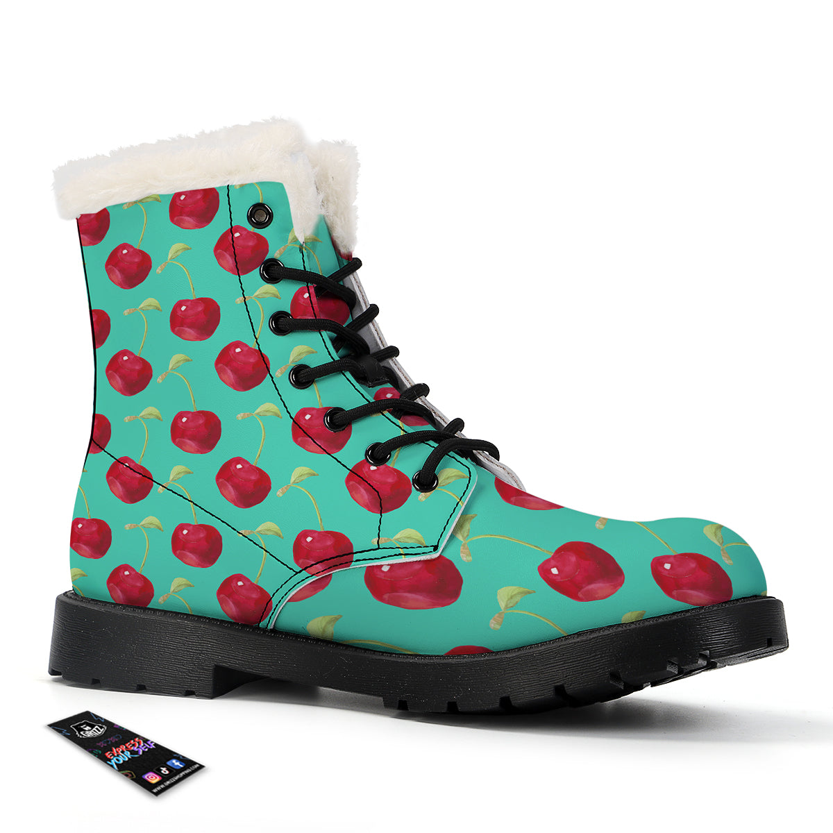 Cherry Watercolor Print Pattern Winter Boots-grizzshop