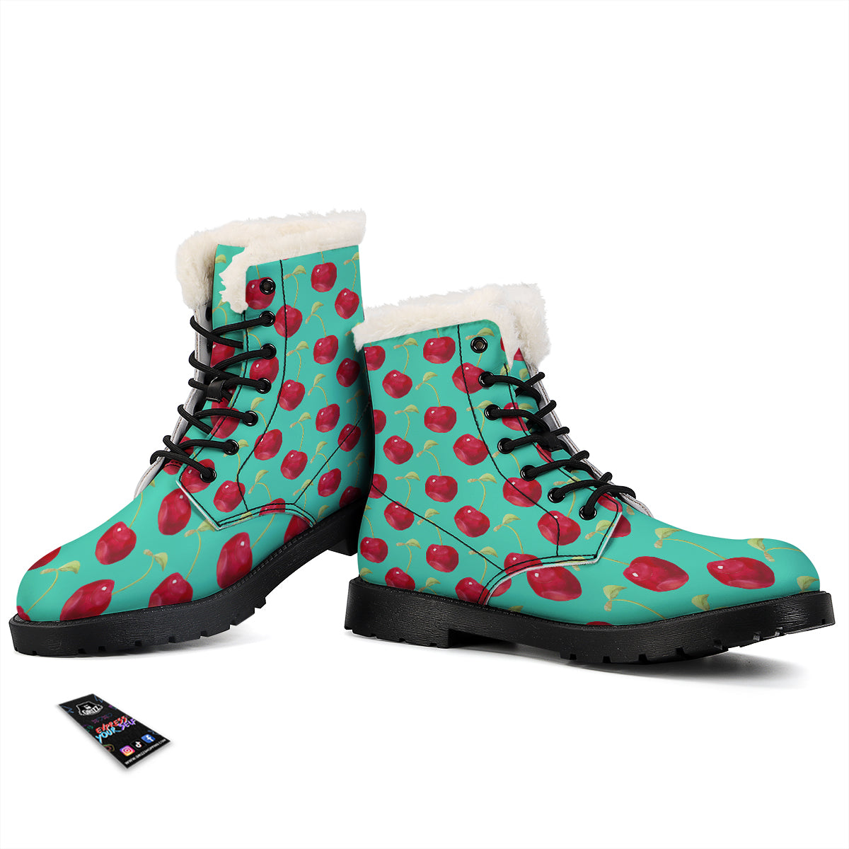 Cherry Watercolor Print Pattern Winter Boots-grizzshop