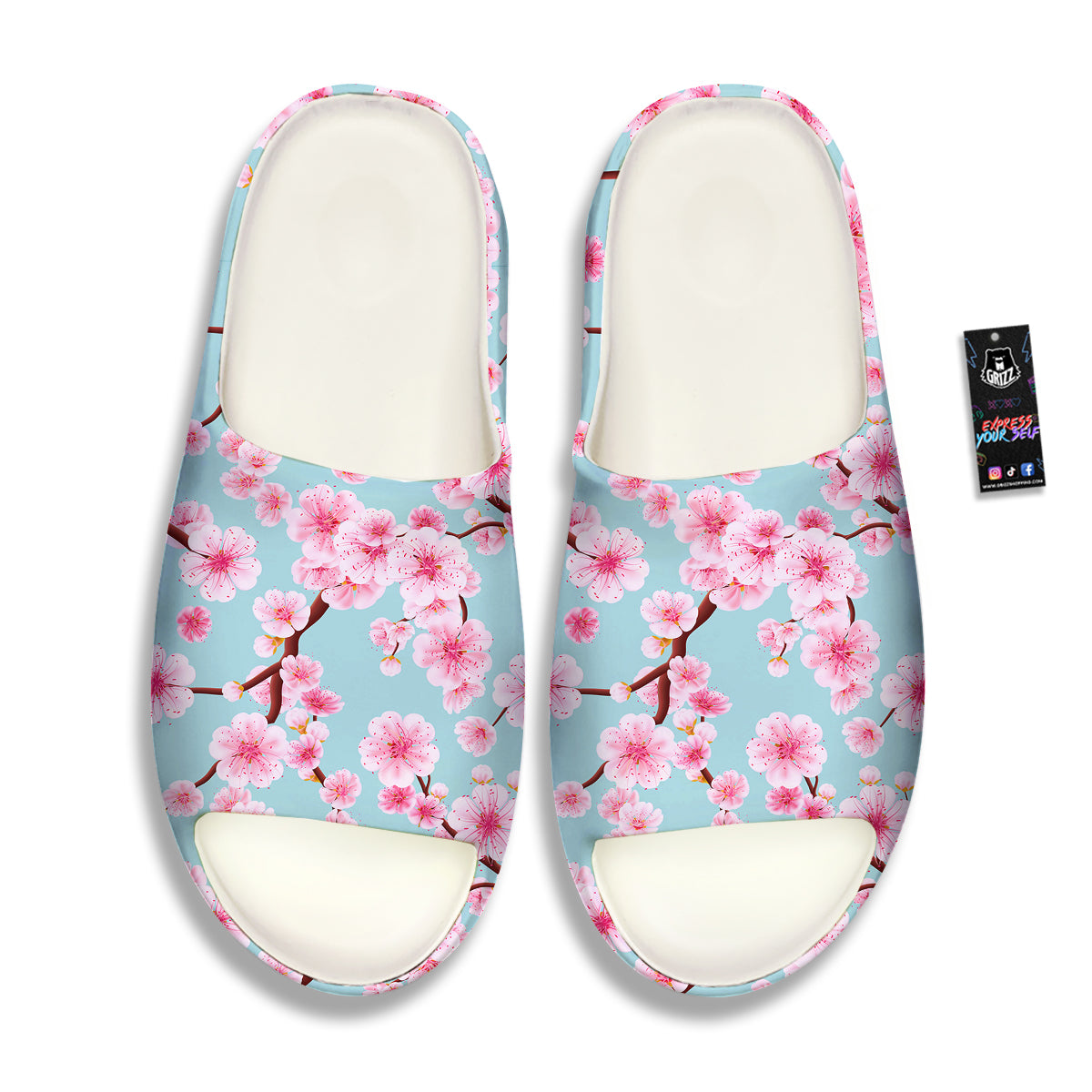 Cherry Blossom White Print Pattern Sandals-grizzshop
