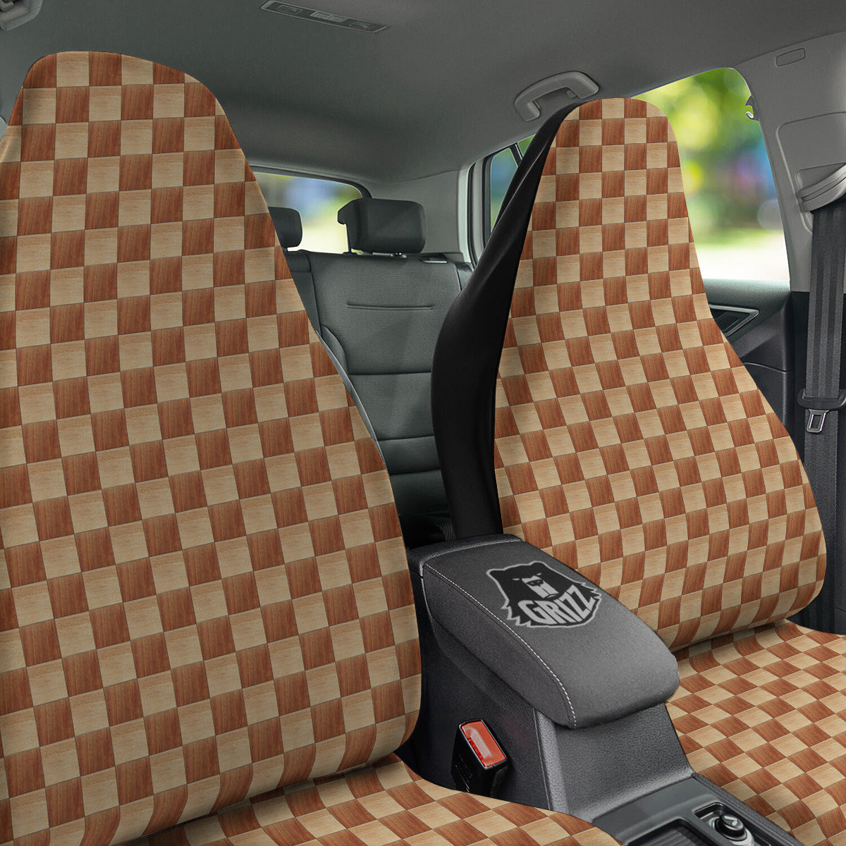 Chess Board Wood Print Pattern Car Seat Covers-grizzshop