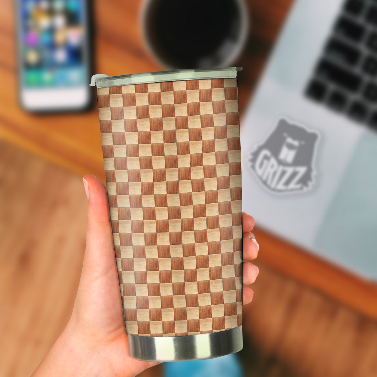 Chess Board Wood Print Pattern Tumbler-grizzshop