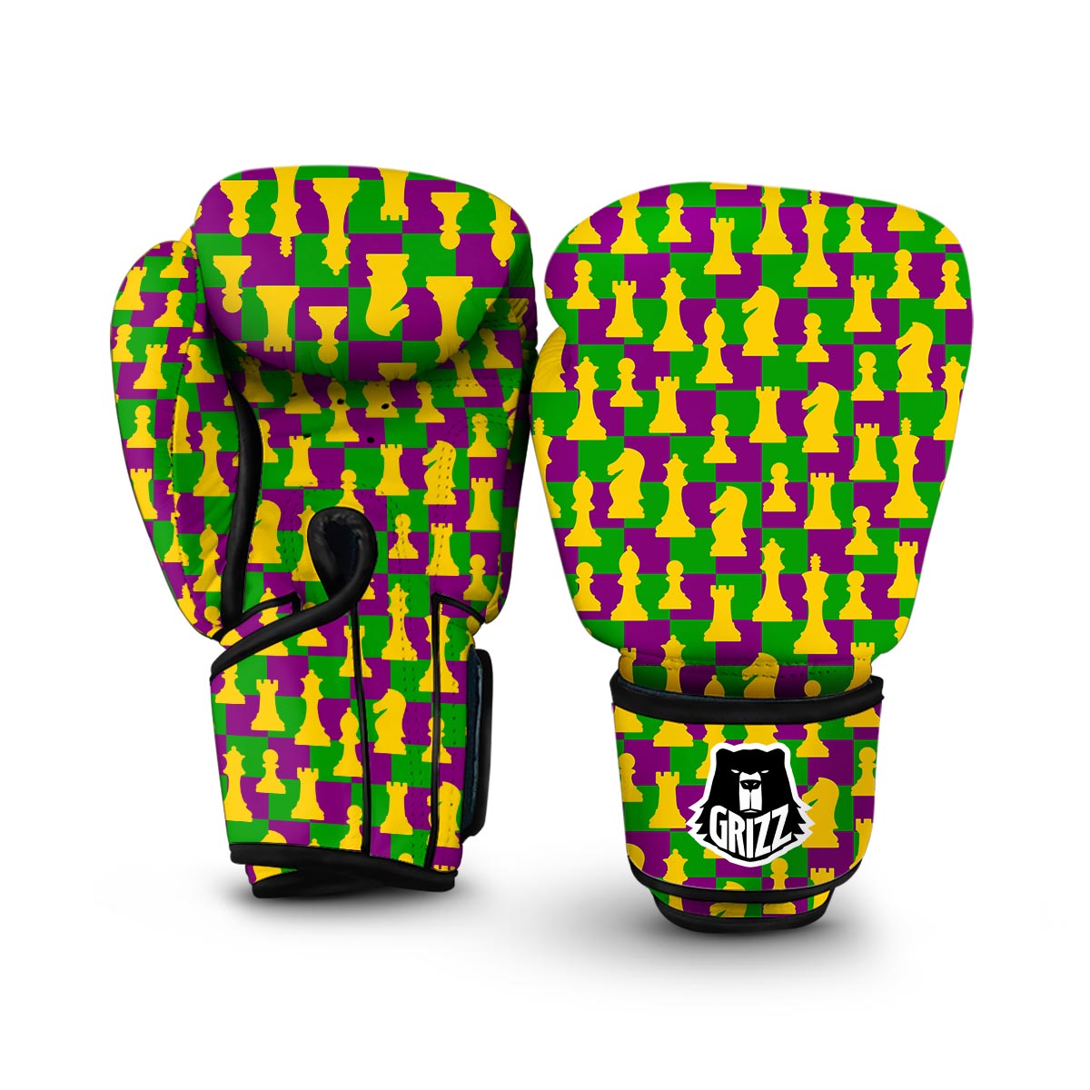 Chess Color Pattern Print Boxing Gloves-grizzshop