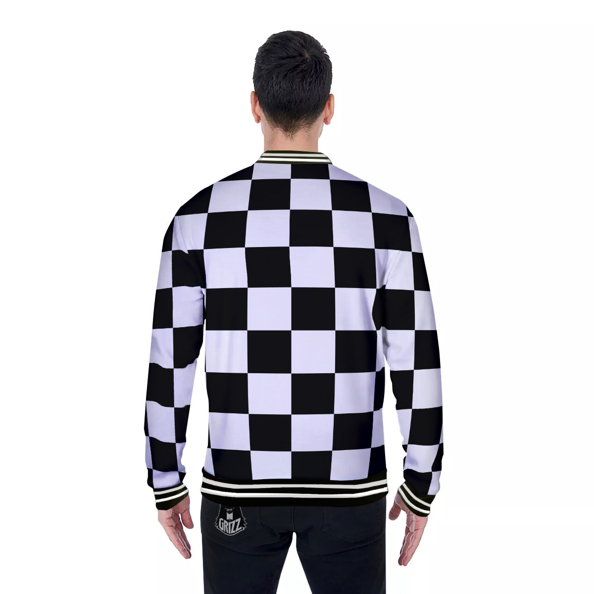 Chessboard Sphere Print Baseball Jacket-grizzshop