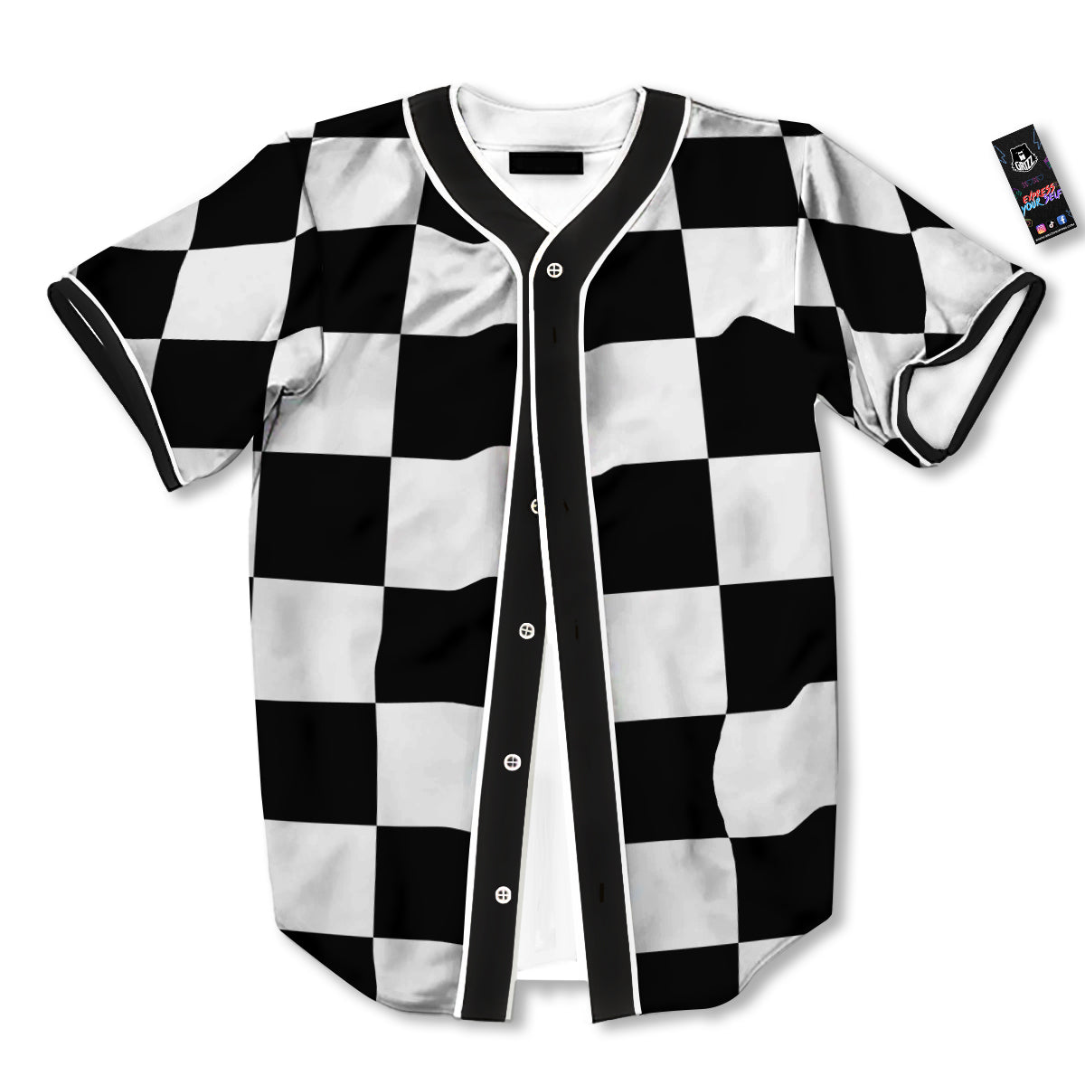 Chessboard Sphere Print Baseball Jersey-grizzshop