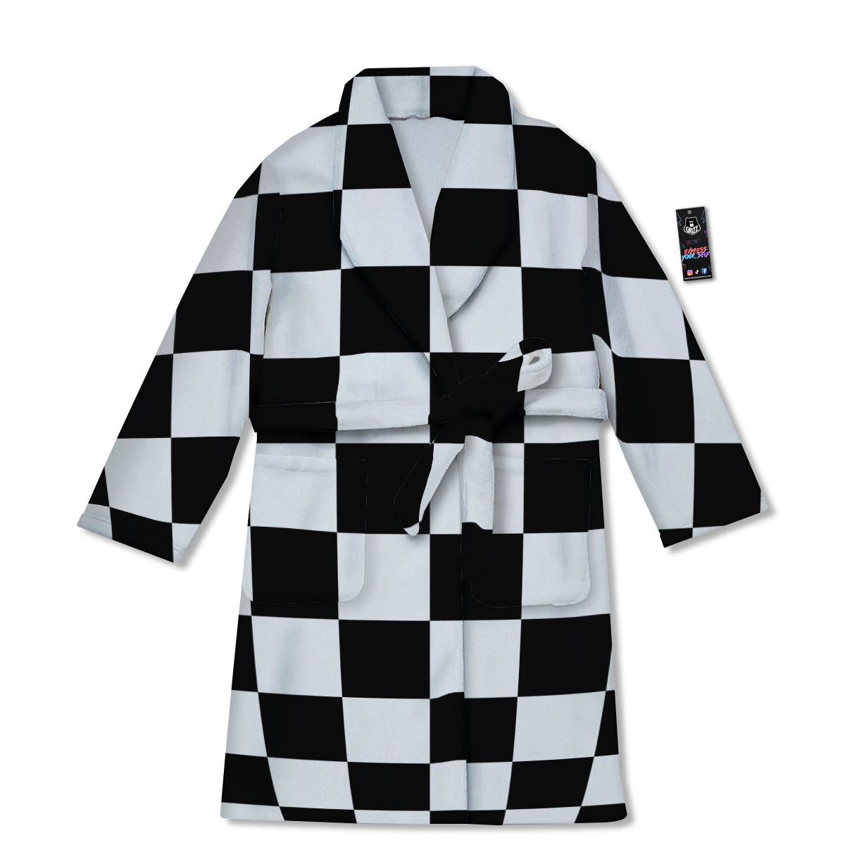 Chessboard Sphere Print Bathrobe-grizzshop
