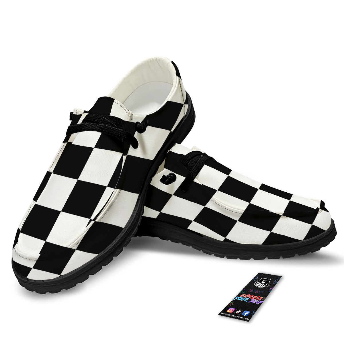 Chessboard Sphere Print Black Loafers-grizzshop