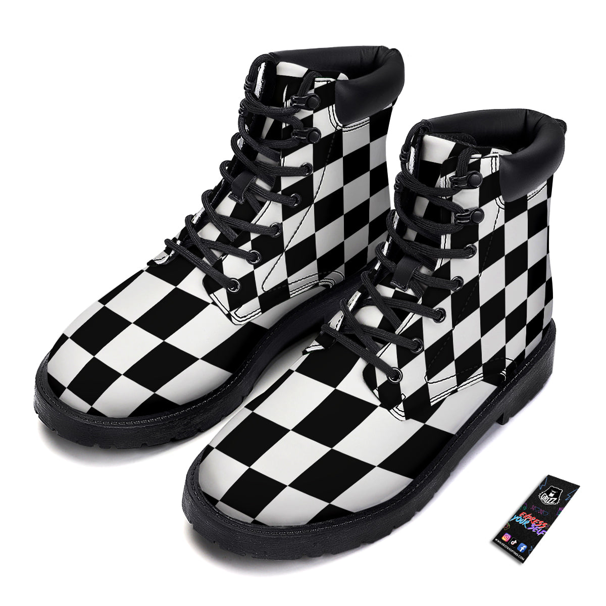 Chessboard Sphere Print Boots-grizzshop
