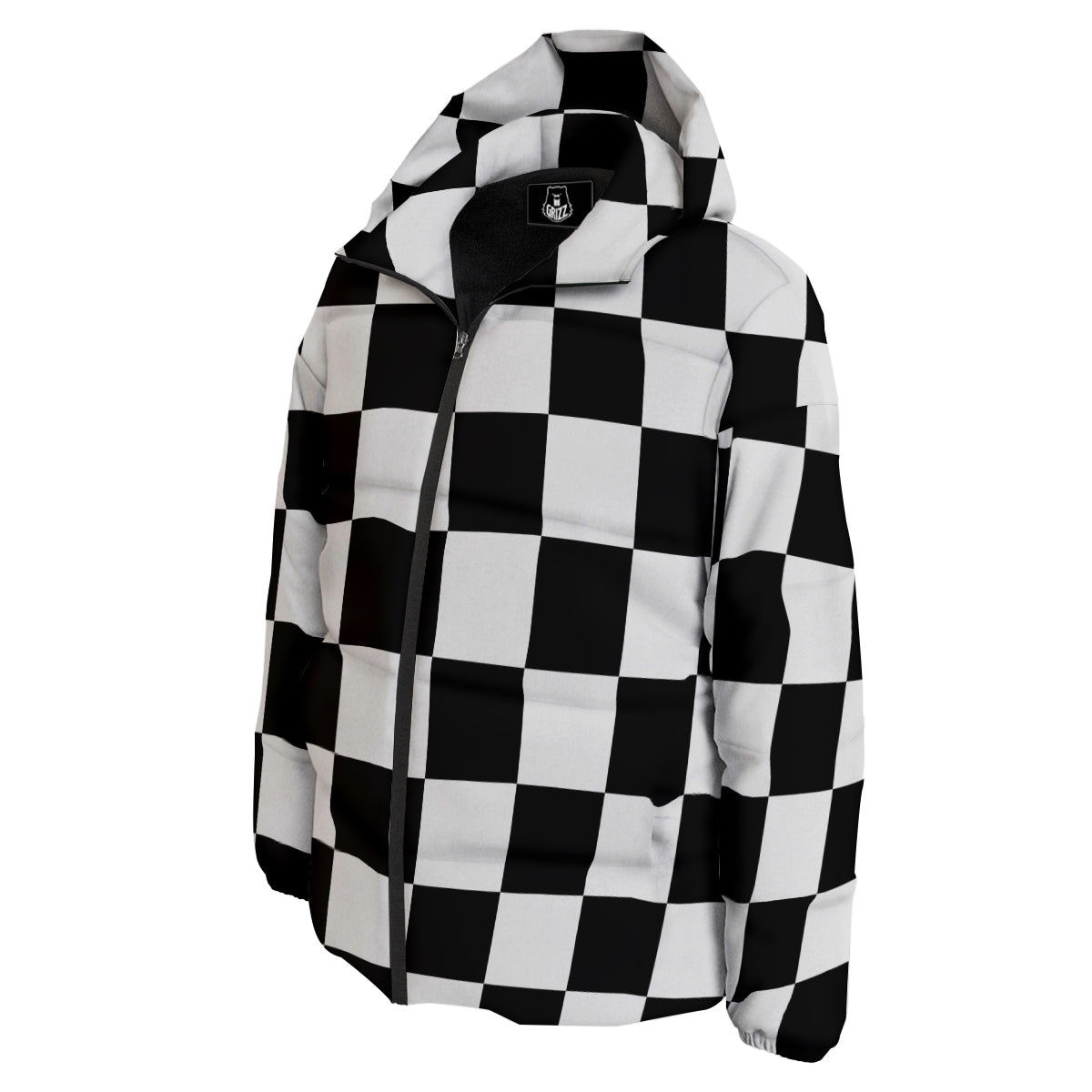 Chessboard Sphere Print Down Jacket-grizzshop