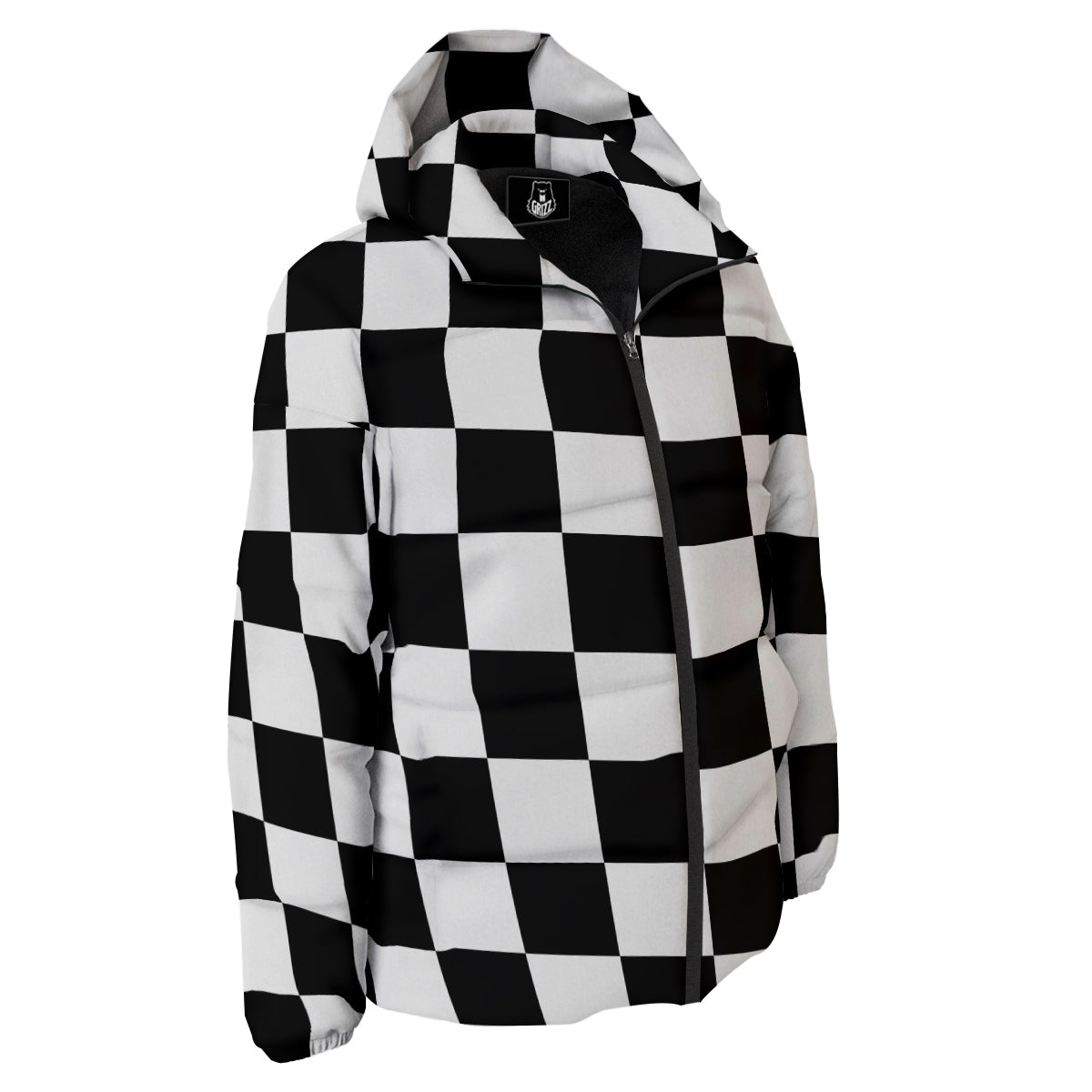 Chessboard Sphere Print Down Jacket-grizzshop