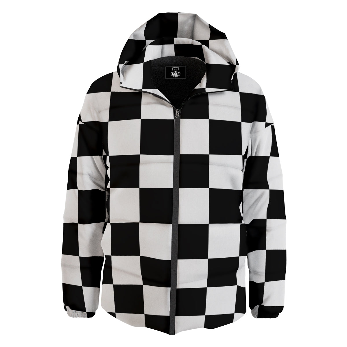 Chessboard Sphere Print Down Jacket-grizzshop