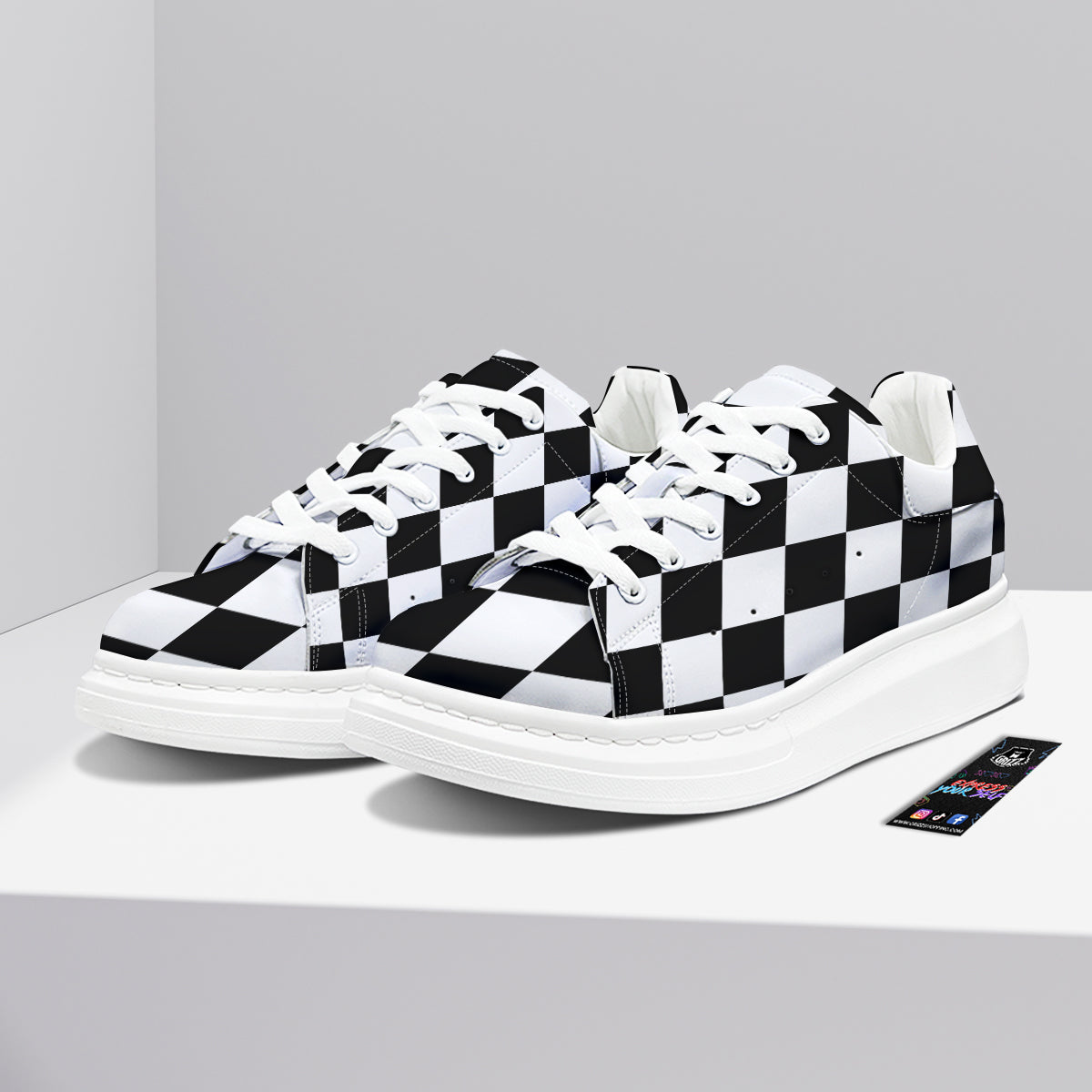 Chessboard Sphere Print Platform Shoes-grizzshop
