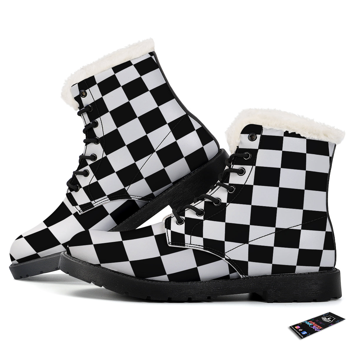 Chessboard Sphere Print Winter Boots-grizzshop
