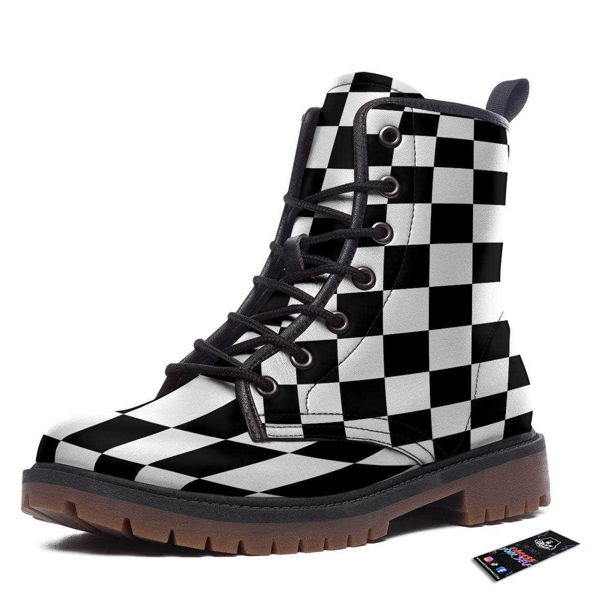 Chessboard Sphere Print Work Boots-grizzshop