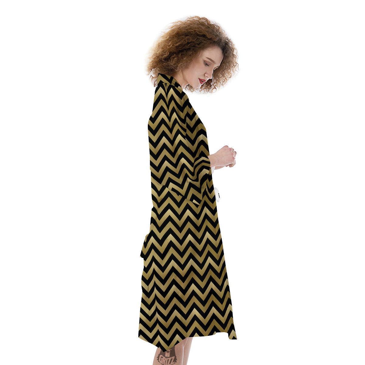 Chevron Black And Gold Print Pattern Kimono-grizzshop