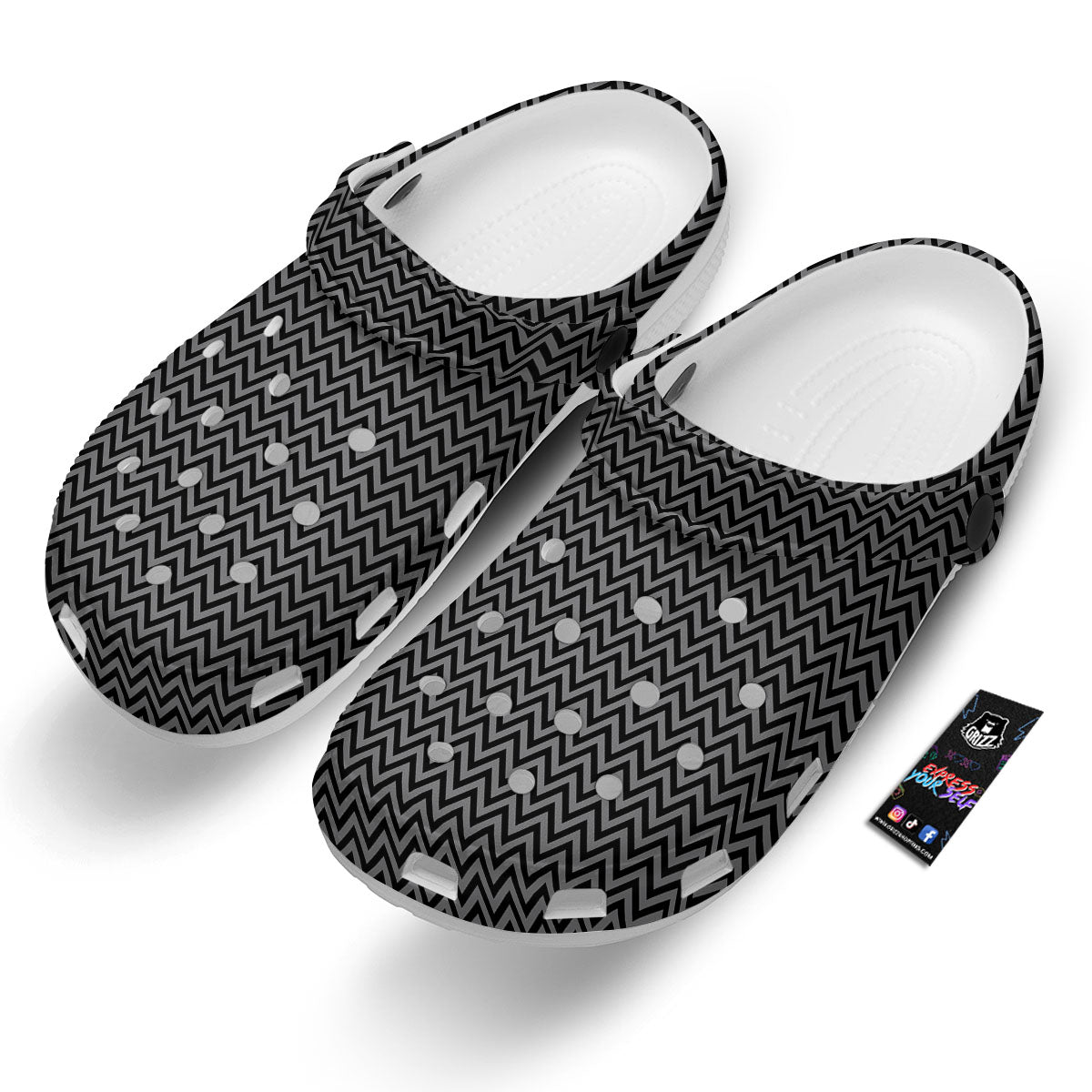 Chevron Black And Grey Print Pattern Clog-grizzshop