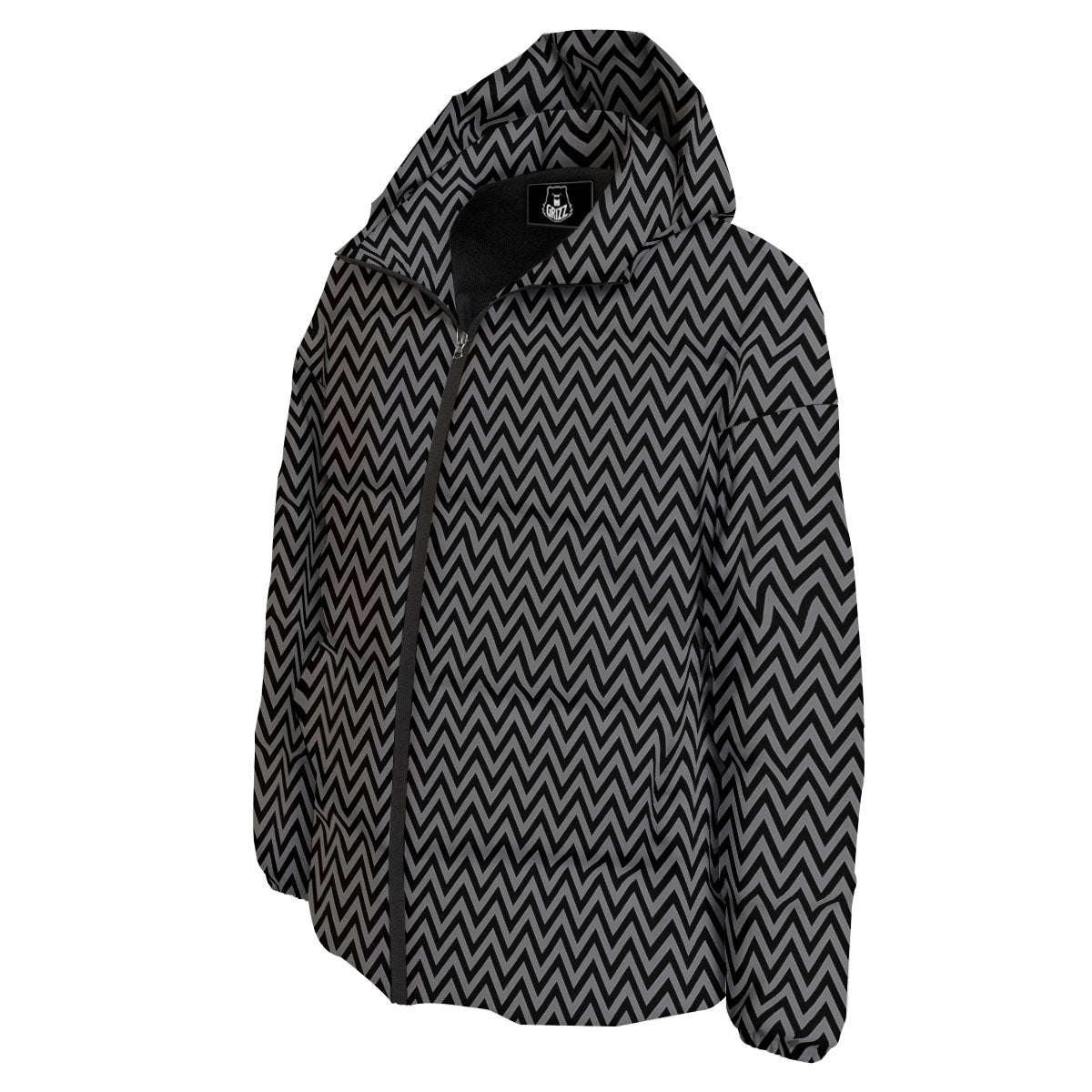 Chevron Black And Grey Print Pattern Down Jacket-grizzshop