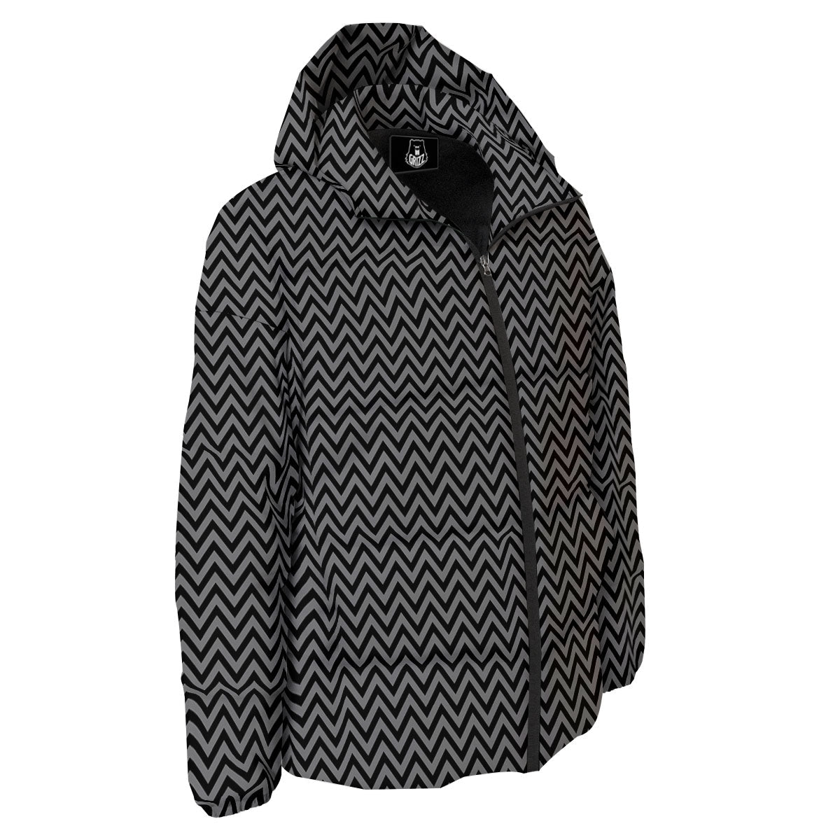 Chevron Black And Grey Print Pattern Down Jacket-grizzshop