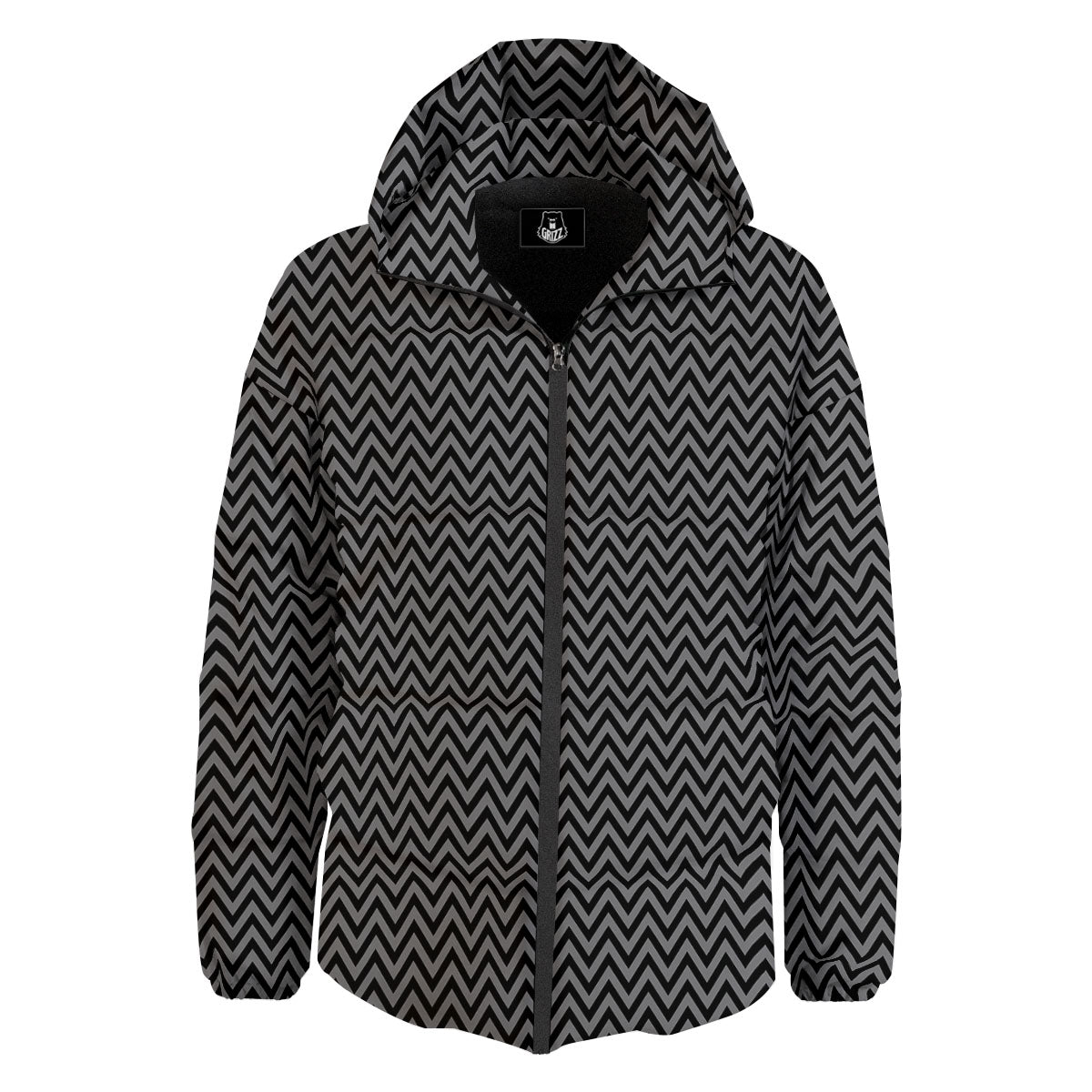 Chevron Black And Grey Print Pattern Down Jacket-grizzshop