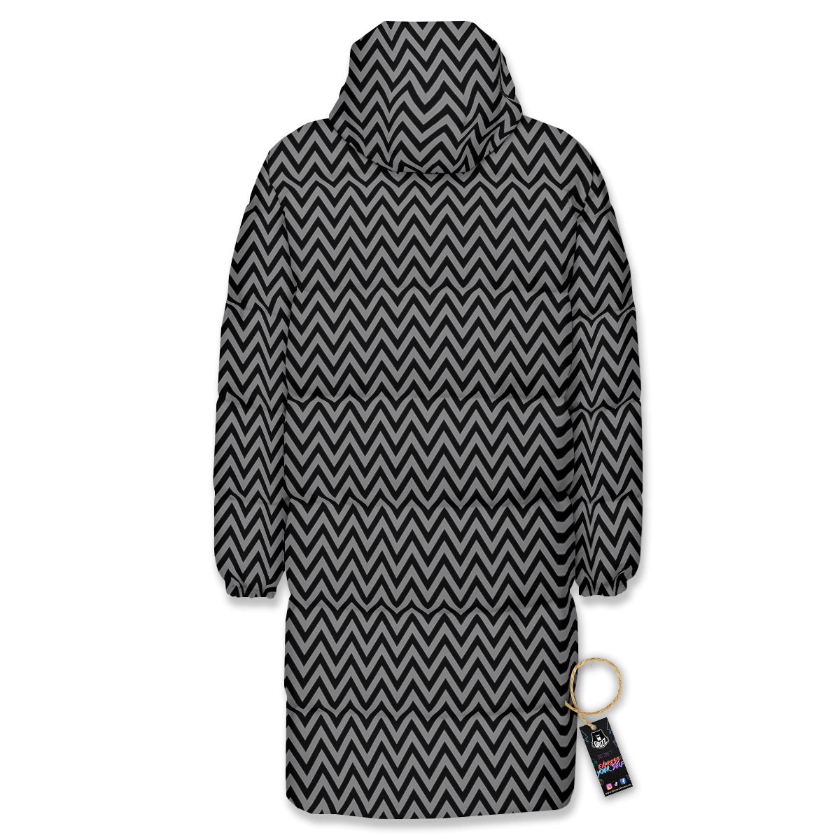 Chevron Black And Grey Print Pattern Long Down Jacket-grizzshop