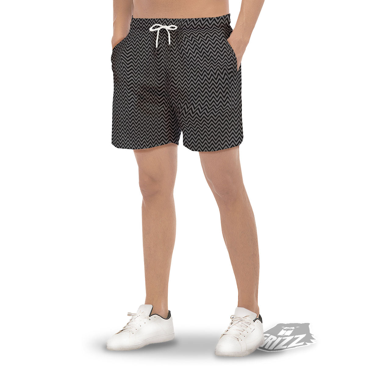 Chevron Black And Grey Print Pattern Men's Gym Shorts-grizzshop