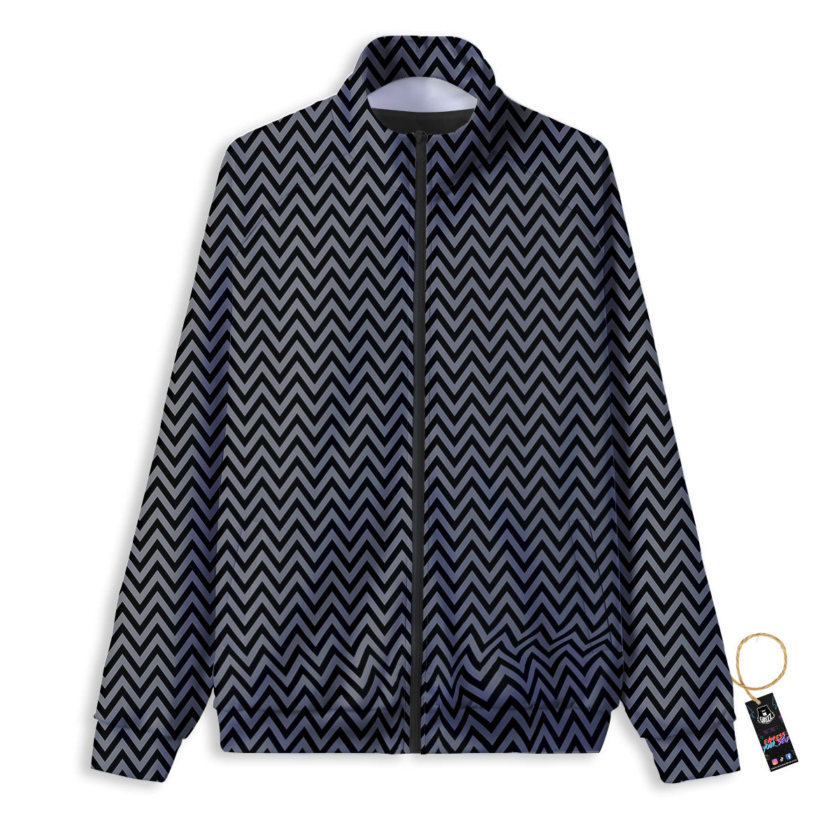 Chevron Black And Grey Print Pattern Track Jacket-grizzshop