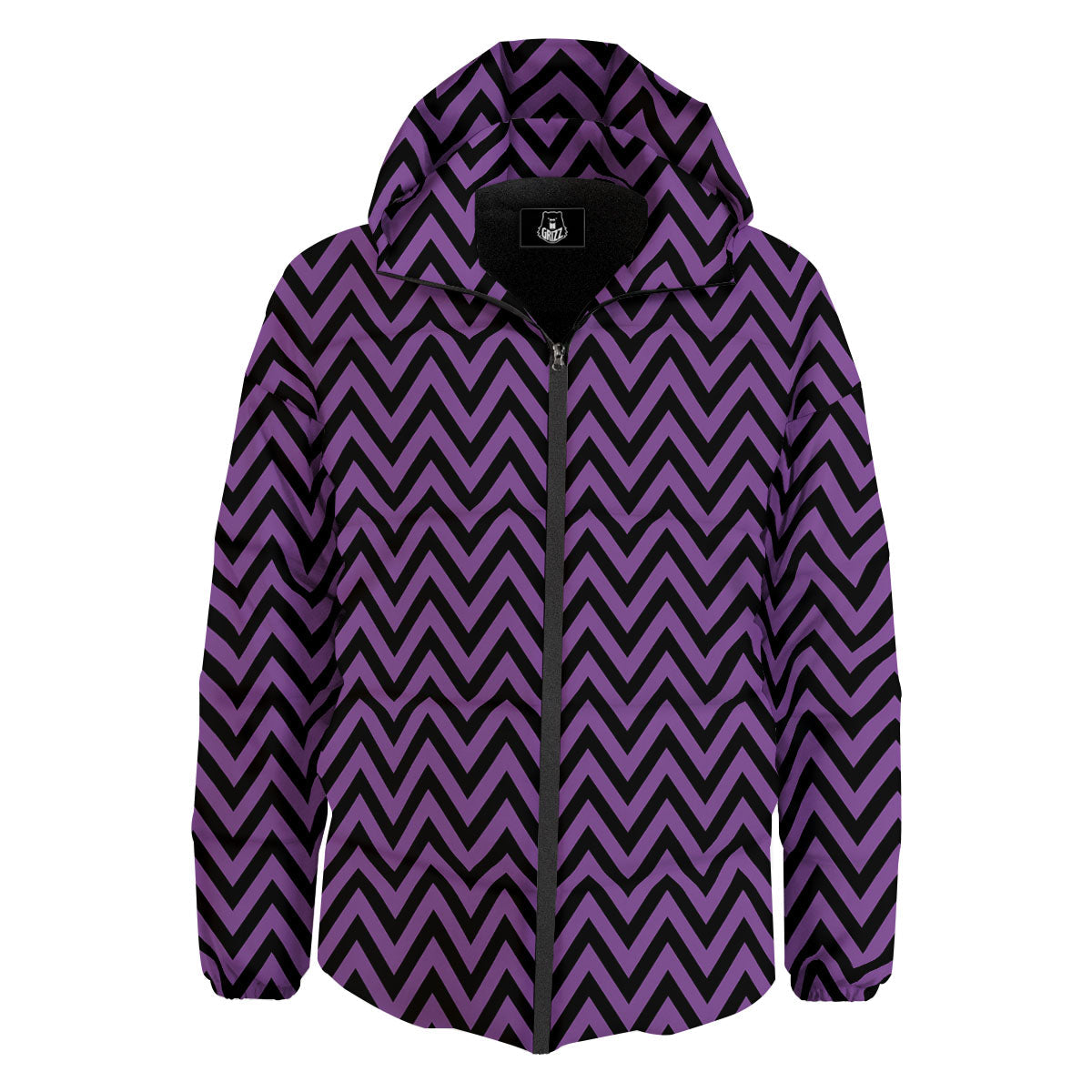 Chevron Black And Purple Print Pattern Down Jacket-grizzshop