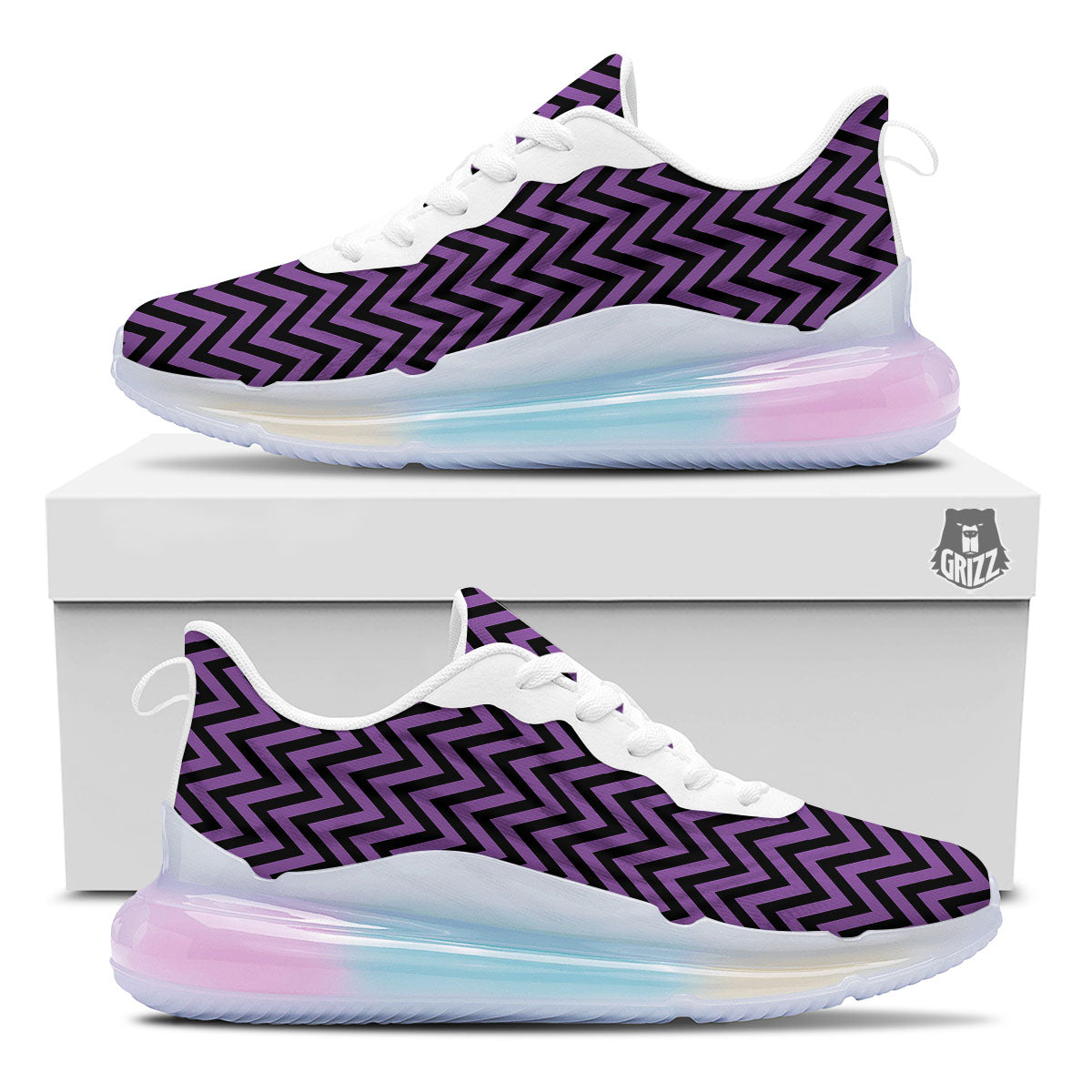 Chevron Black And Purple Print Pattern Running Sneakers-grizzshop