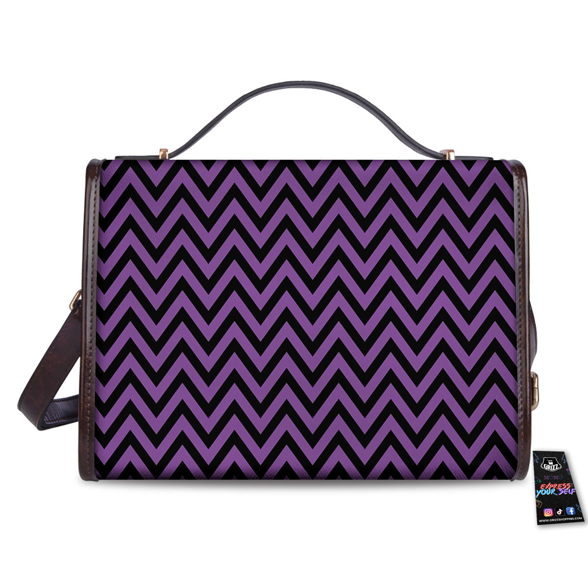Chevron Black And Purple Print Pattern Women's Satchel Bag-grizzshop