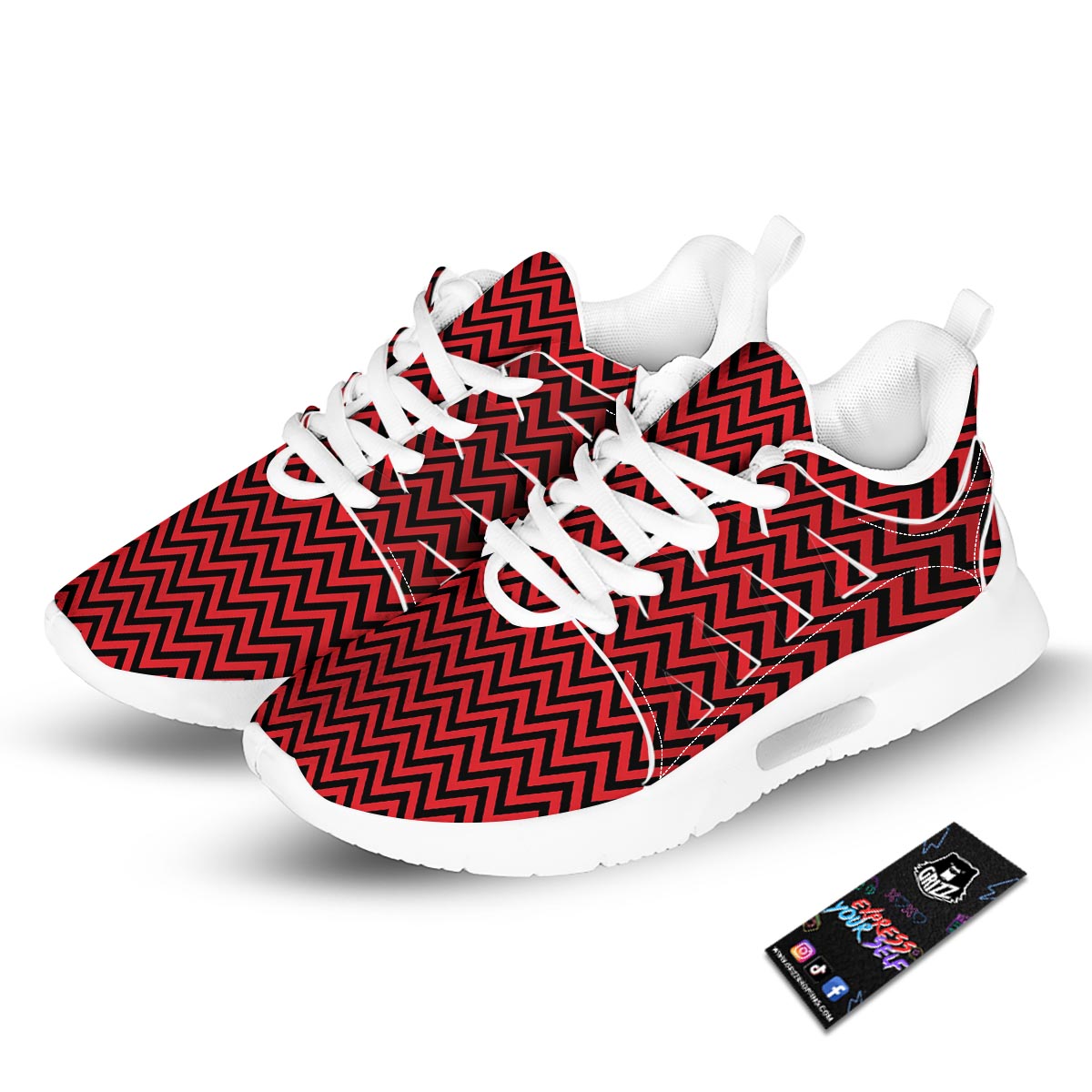 Chevron Black And Red Print Pattern Tennis Shoes-grizzshop