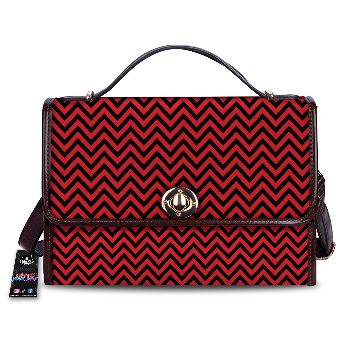 Chevron Black And Red Print Pattern Women's Satchel Bag-grizzshop