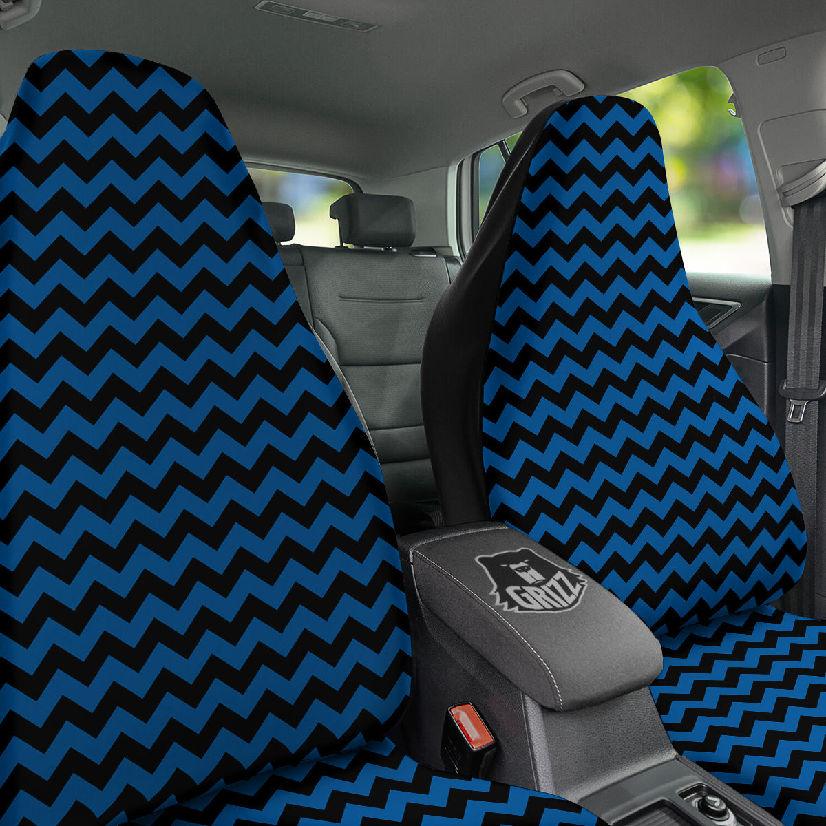 Chevron Blue And Black Print Pattern Car Seat Covers-grizzshop