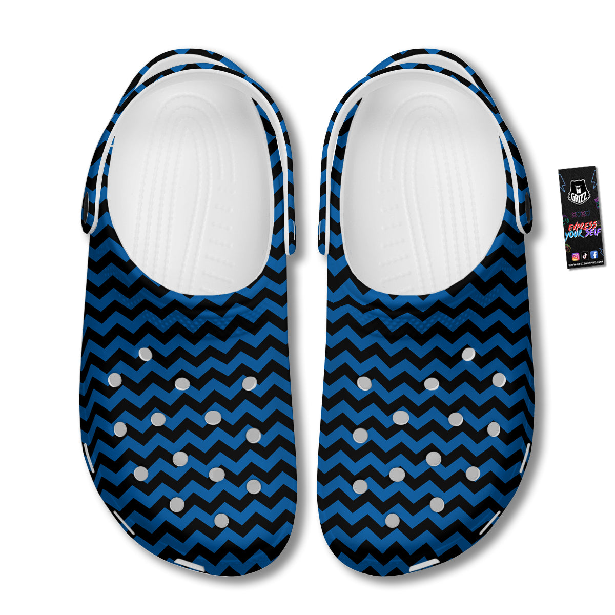 Chevron Blue And Black Print Pattern Clog-grizzshop