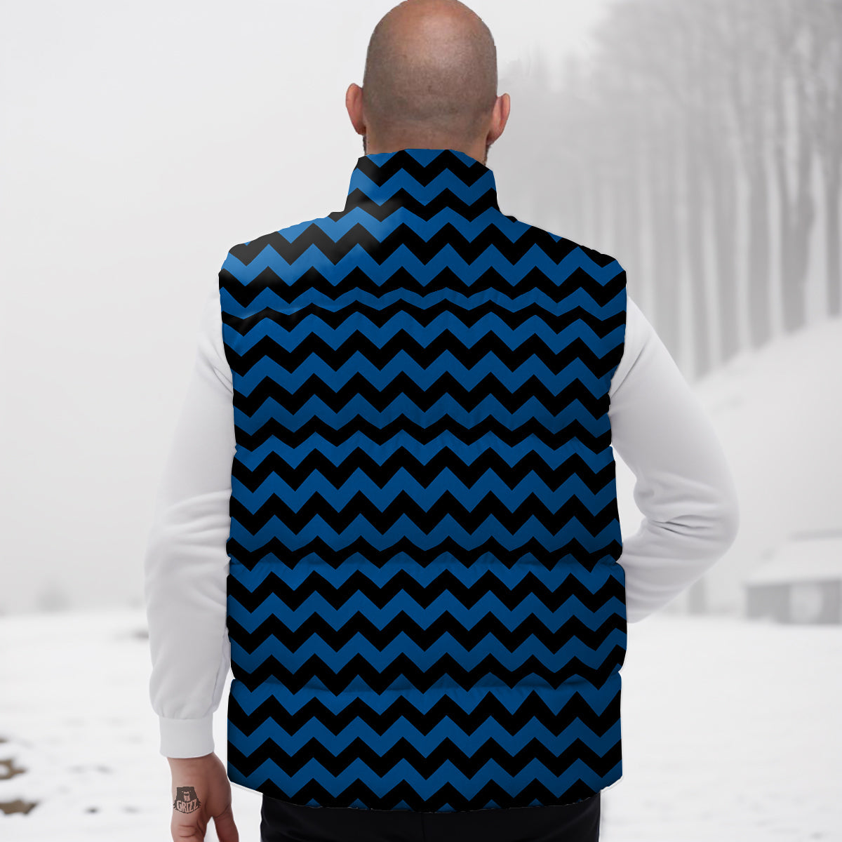 Chevron Blue And Black Print Pattern Down Vest-grizzshop