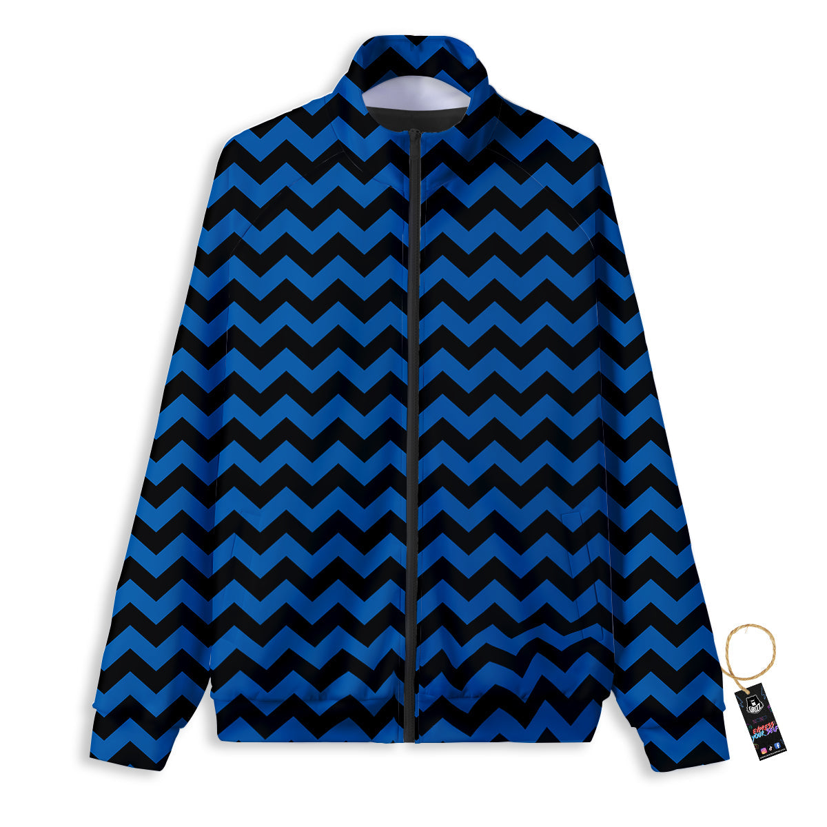 Chevron Blue And Black Print Pattern Track Jacket-grizzshop