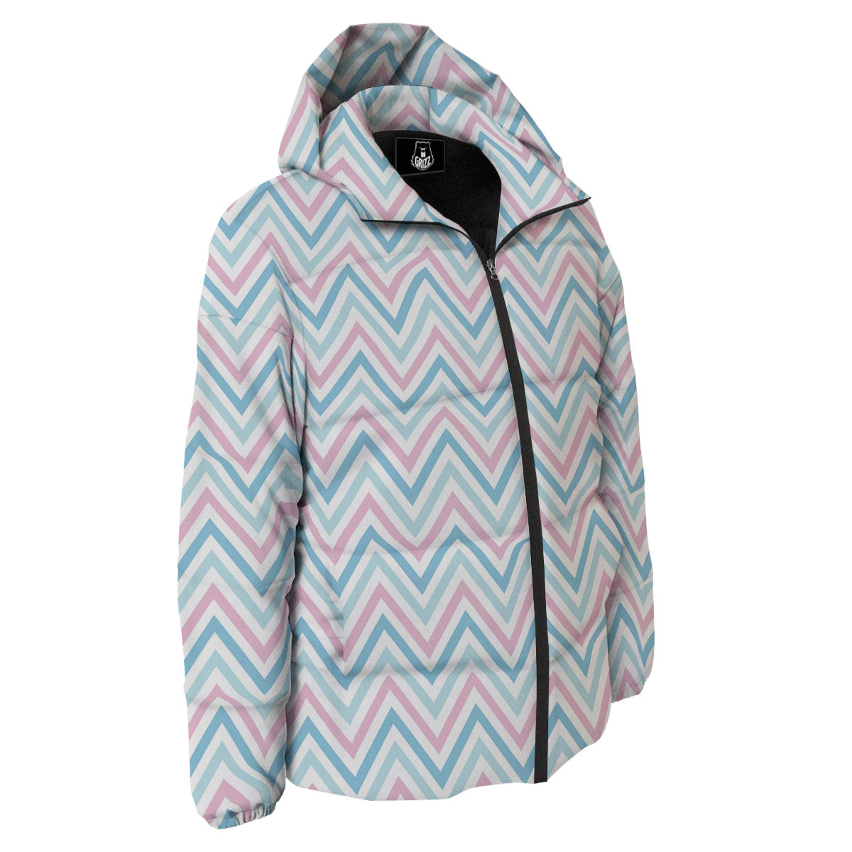 Chevron Blue And Pink Print Pattern Down Jacket-grizzshop