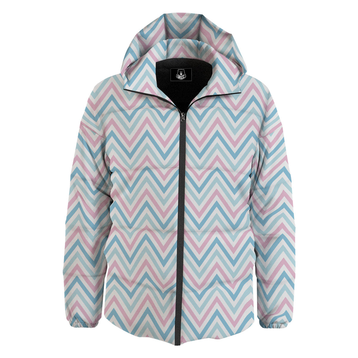 Chevron Blue And Pink Print Pattern Down Jacket-grizzshop