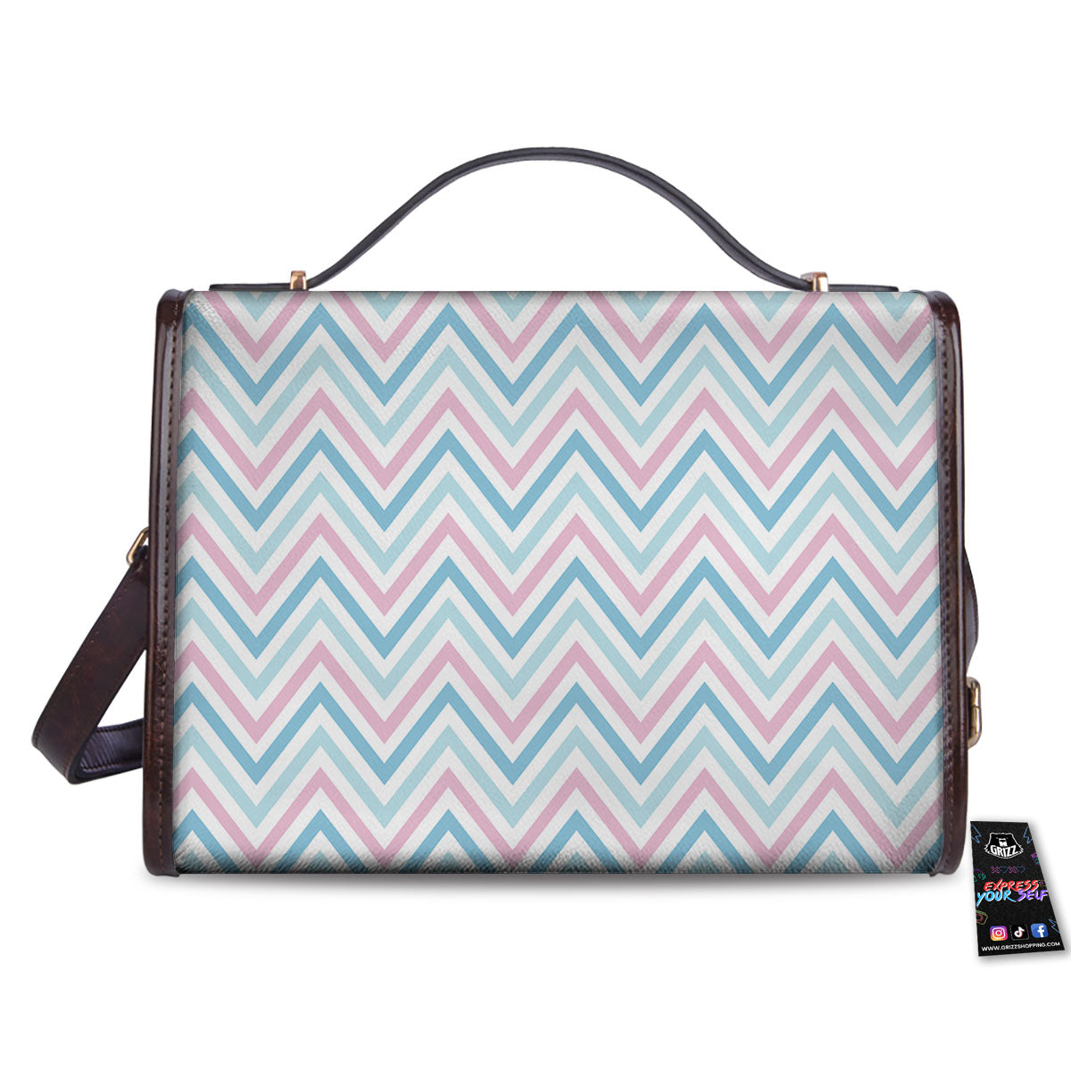 Chevron Blue And Pink Print Pattern Women's Satchel Bag-grizzshop