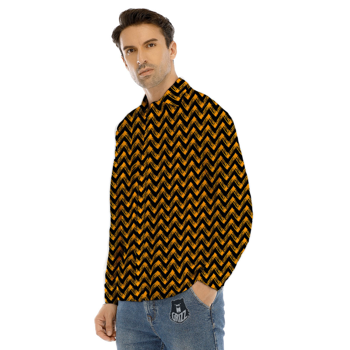 Chevron Halloween Print Pattern Men's Dress Shirts-grizzshop