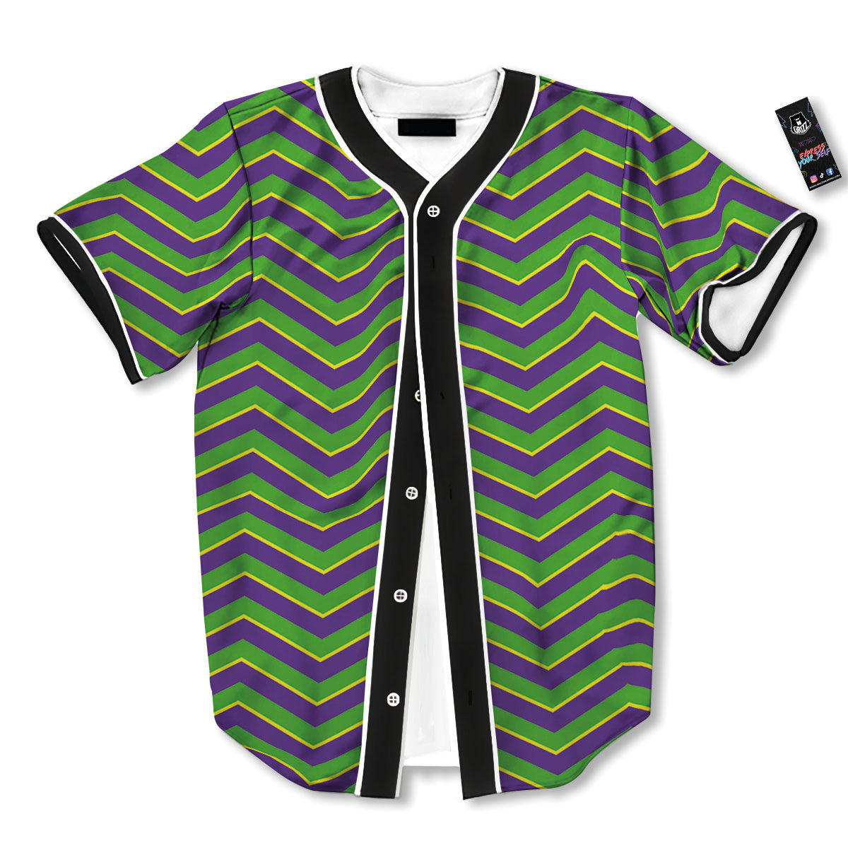Chevron Mardi Gras Print Pattern Baseball Jersey-grizzshop