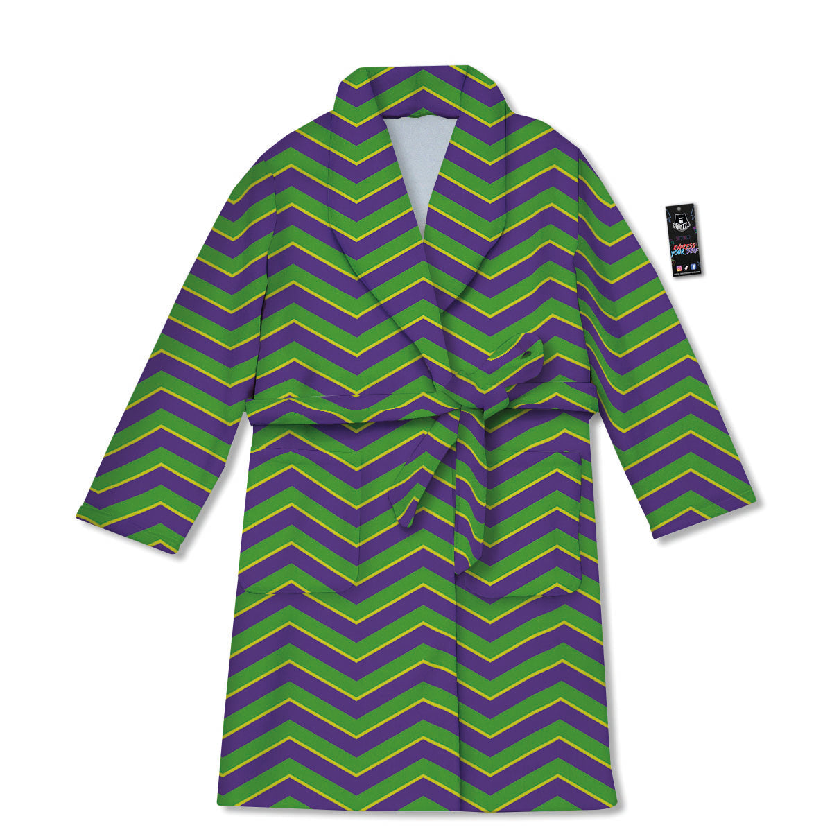 Chevron Mardi Gras Print Pattern Bathrobe-grizzshop
