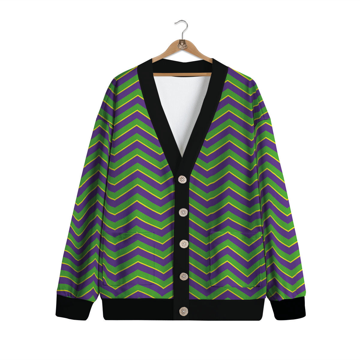 Chevron Mardi Gras Print Pattern Cardigan-grizzshop