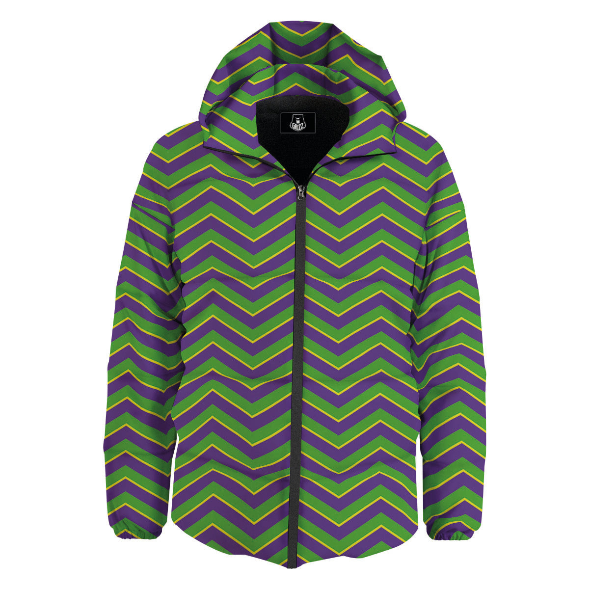 Chevron Mardi Gras Print Pattern Down Jacket-grizzshop