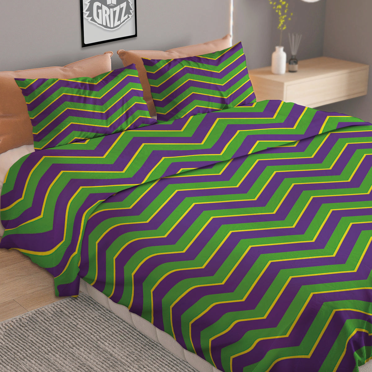 Chevron Mardi Gras Print Pattern Duvet Cover Bedding Set
