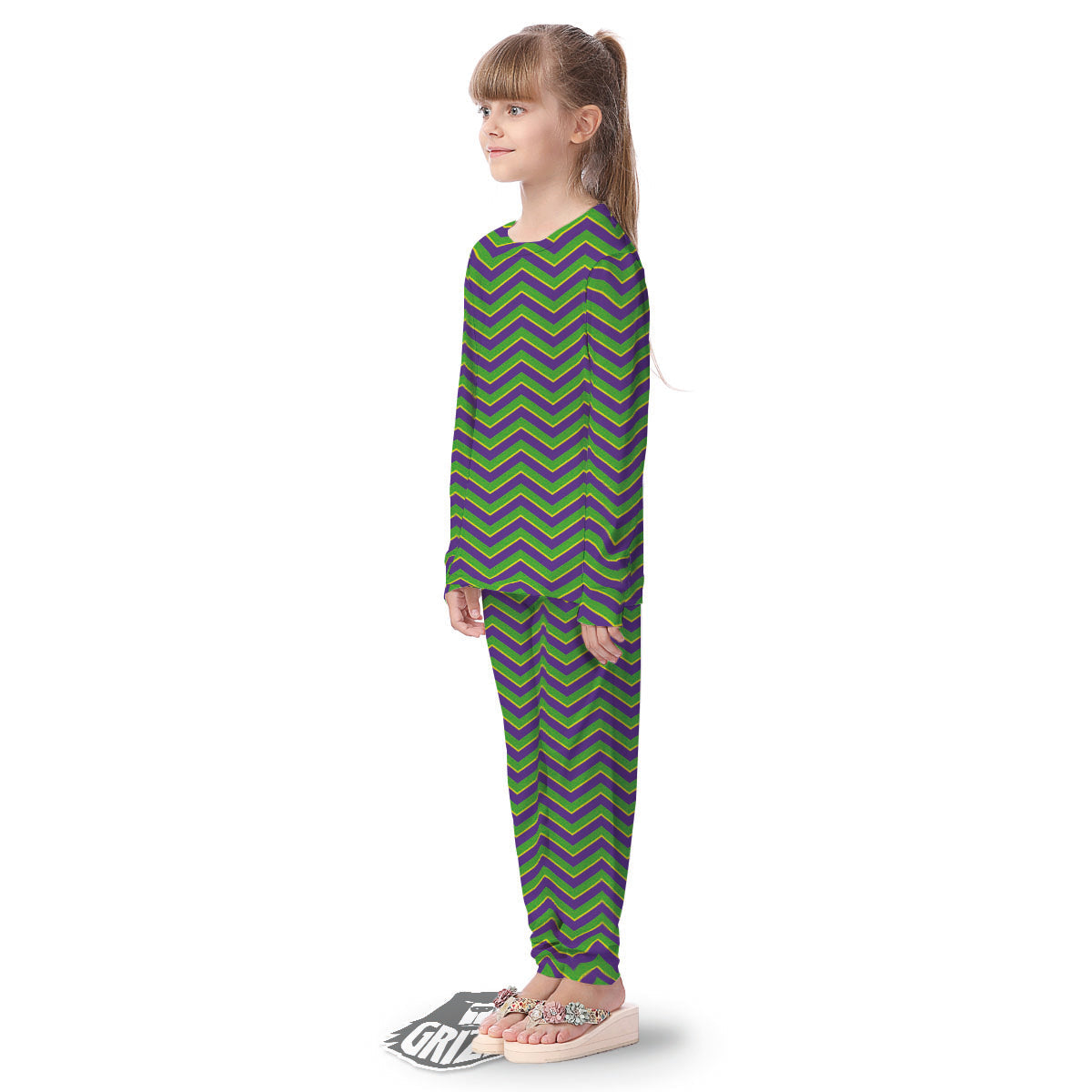 Chevron Mardi Gras Print Pattern Kid's Pajamas-grizzshop