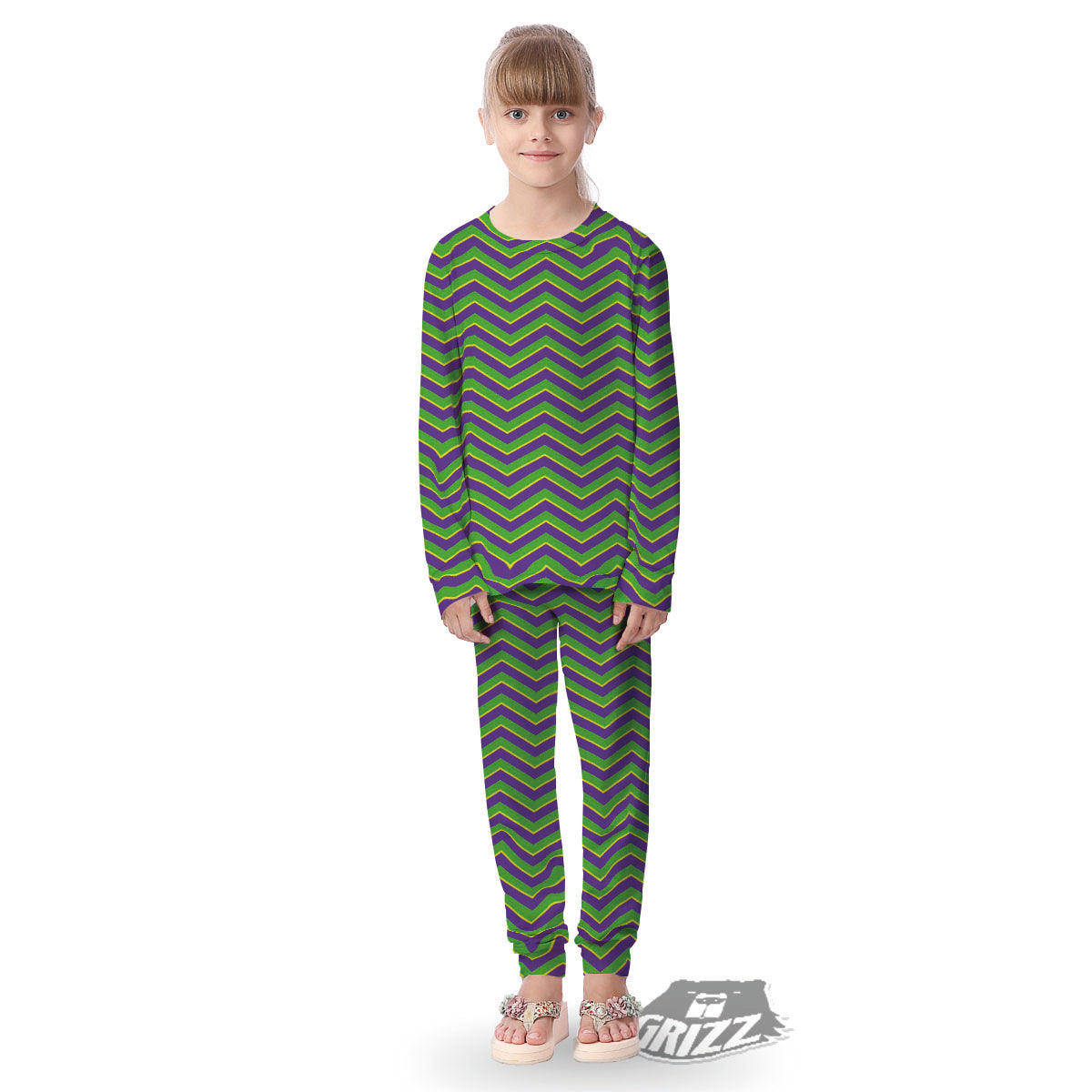 Chevron Mardi Gras Print Pattern Kid's Pajamas-grizzshop