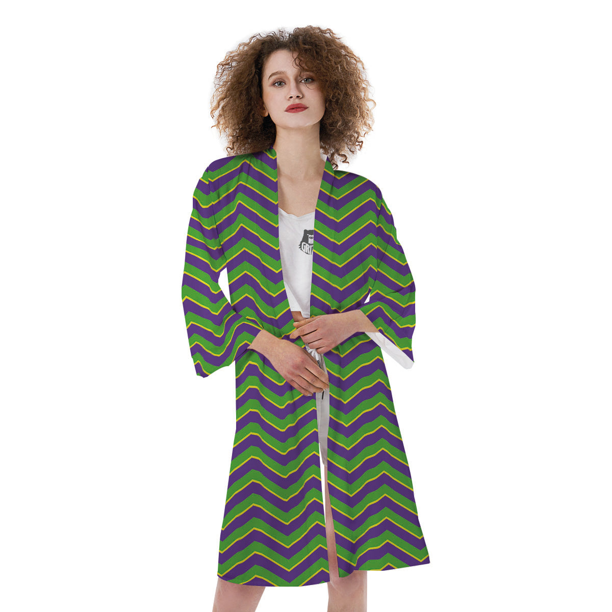 Chevron Mardi Gras Print Pattern Kimono-grizzshop