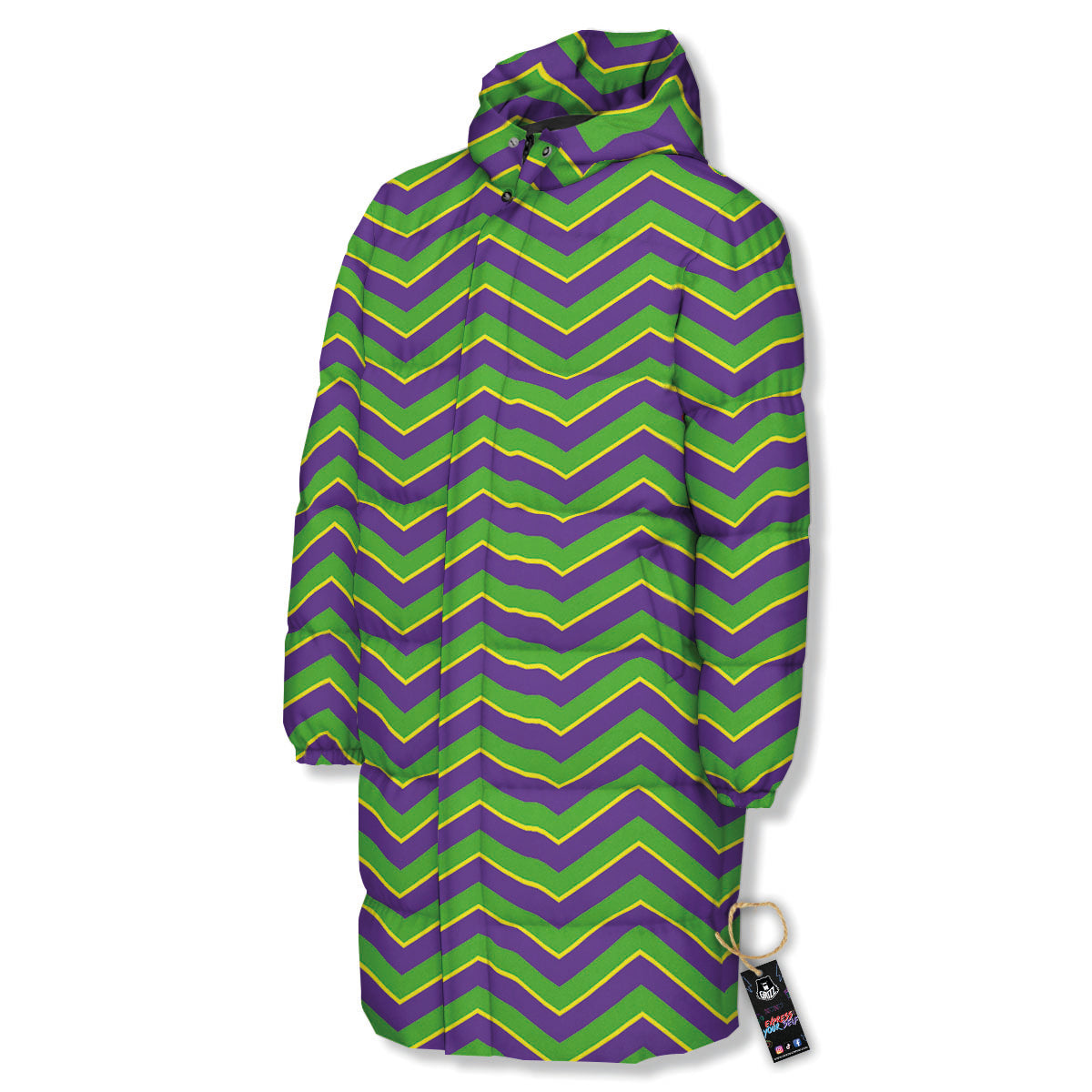 Chevron Mardi Gras Print Pattern Long Down Jacket-grizzshop