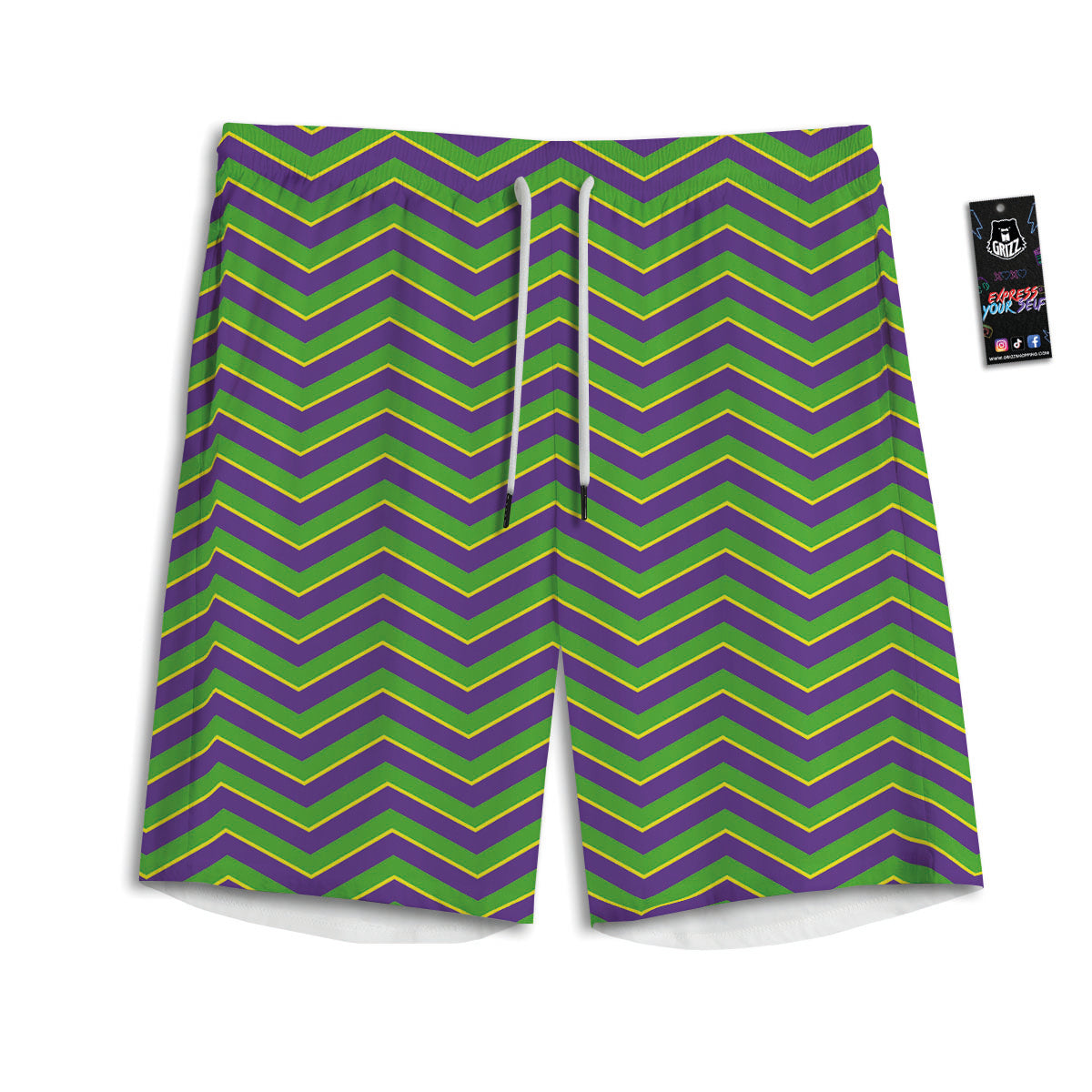 Chevron Mardi Gras Print Pattern Men's Athletic Shorts